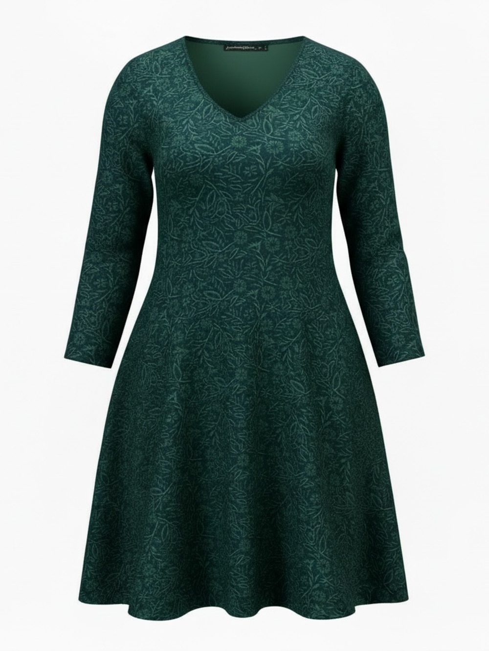 Gudrun Sjoden XXL V-Neck Forest Green Comfy Beautiful Dress Floral Design